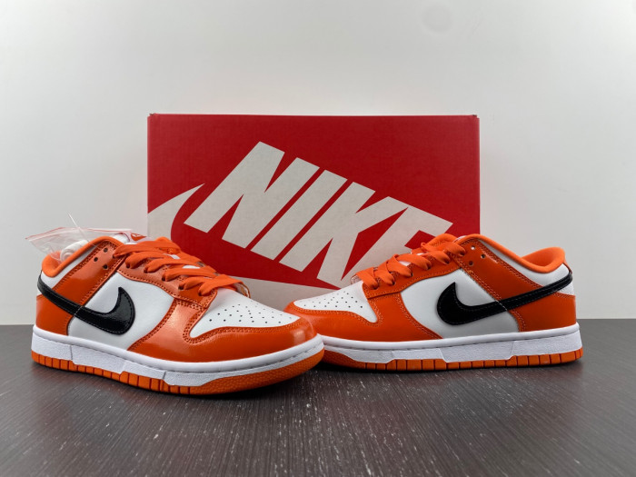 nike dunk low white orange patent black dj9955-800